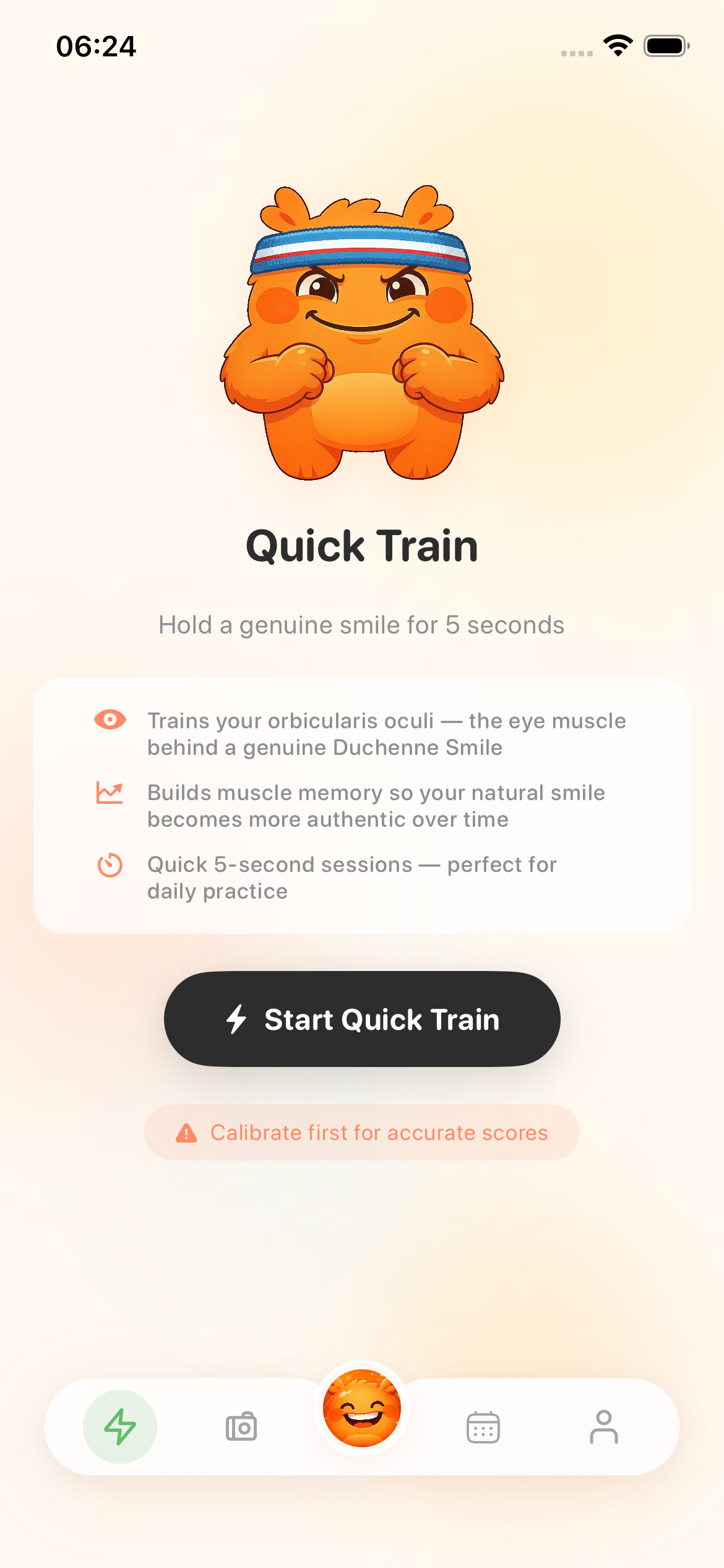 Quick Train screen with mascot coaching